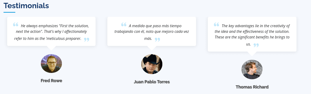 Graphic 7: Testimonials section example.