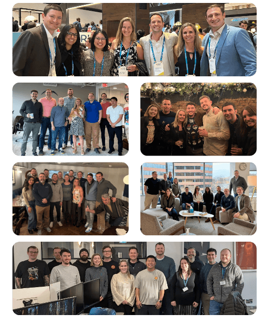 Collage of Nisos team photos, highlighting the collaboration and teamwork behind the Dogpile approach to solving human risk challenges.