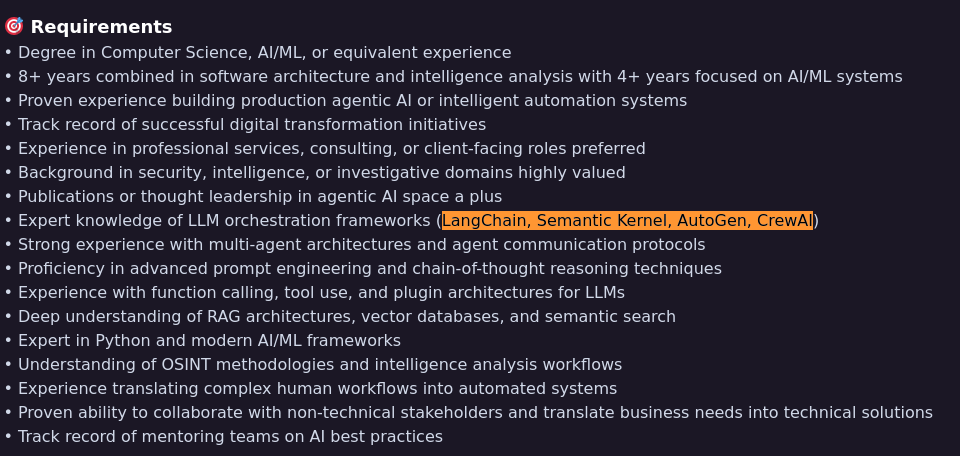 Graphic 2: List of skills in the Lead AI Architect role.