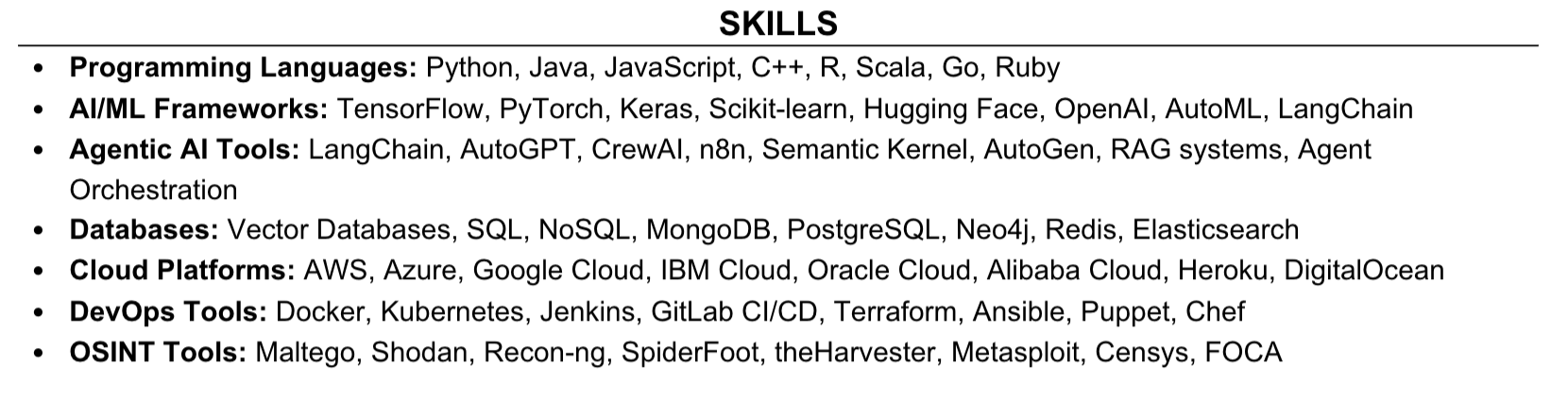 Graphic 3: List of skills in the suspected DPRK operative’s resume.